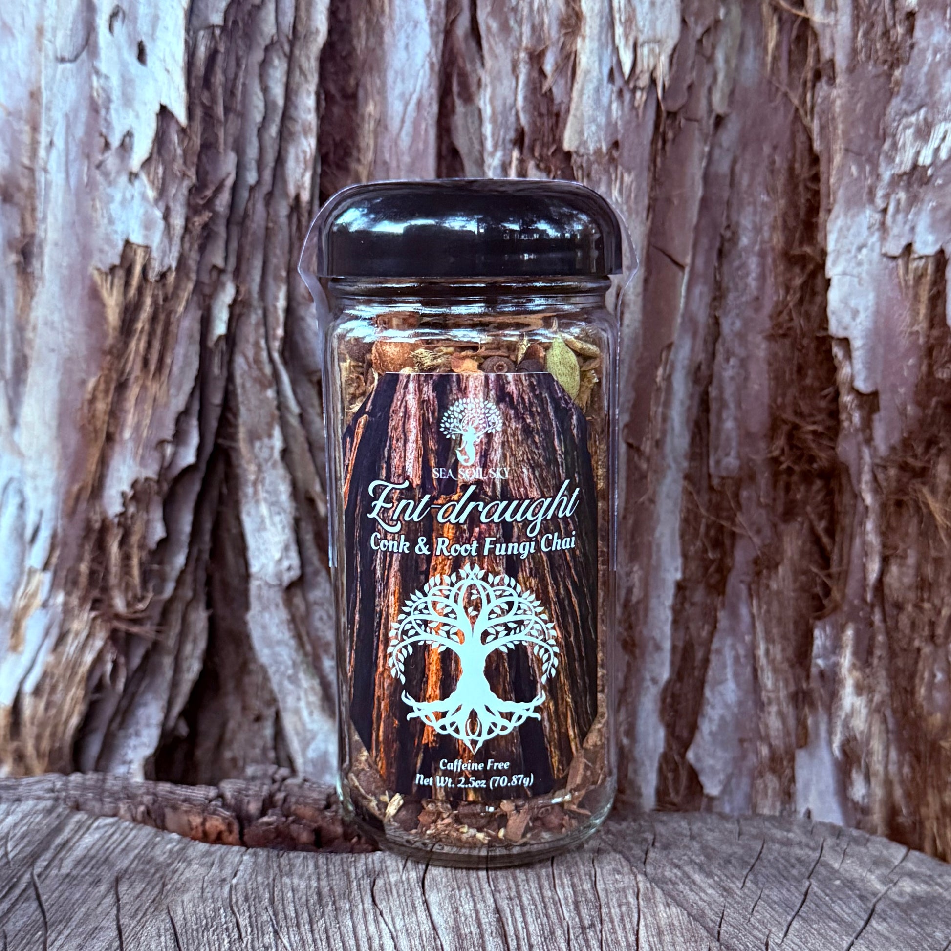 Fungi chai herbal tea glass jar