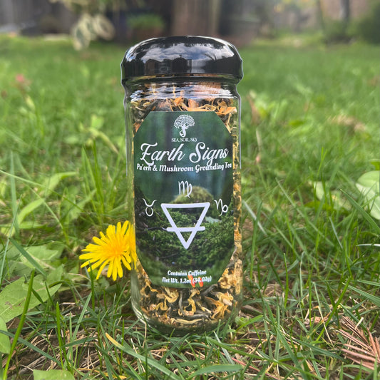 Earth Signs tea blend with pu'erh and mushrooms