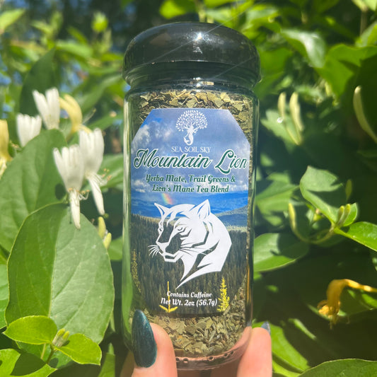 yerba mate and trail greens tea blend with lion's mane mushroom